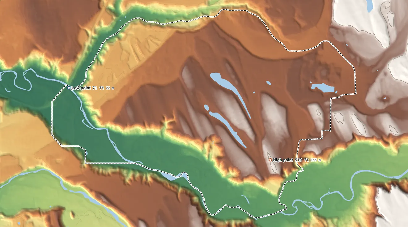 Topographic elevation map of Lake Holm, Washington, shaded from 71 ft on the west side to 510 ft on the southeast side