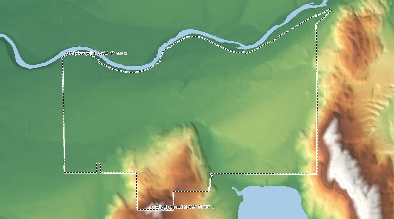 Topographic elevation map of Liberty Lake, Washington, shaded from 1,990 ft on the west side to 2,660 ft on Carlson Hill
