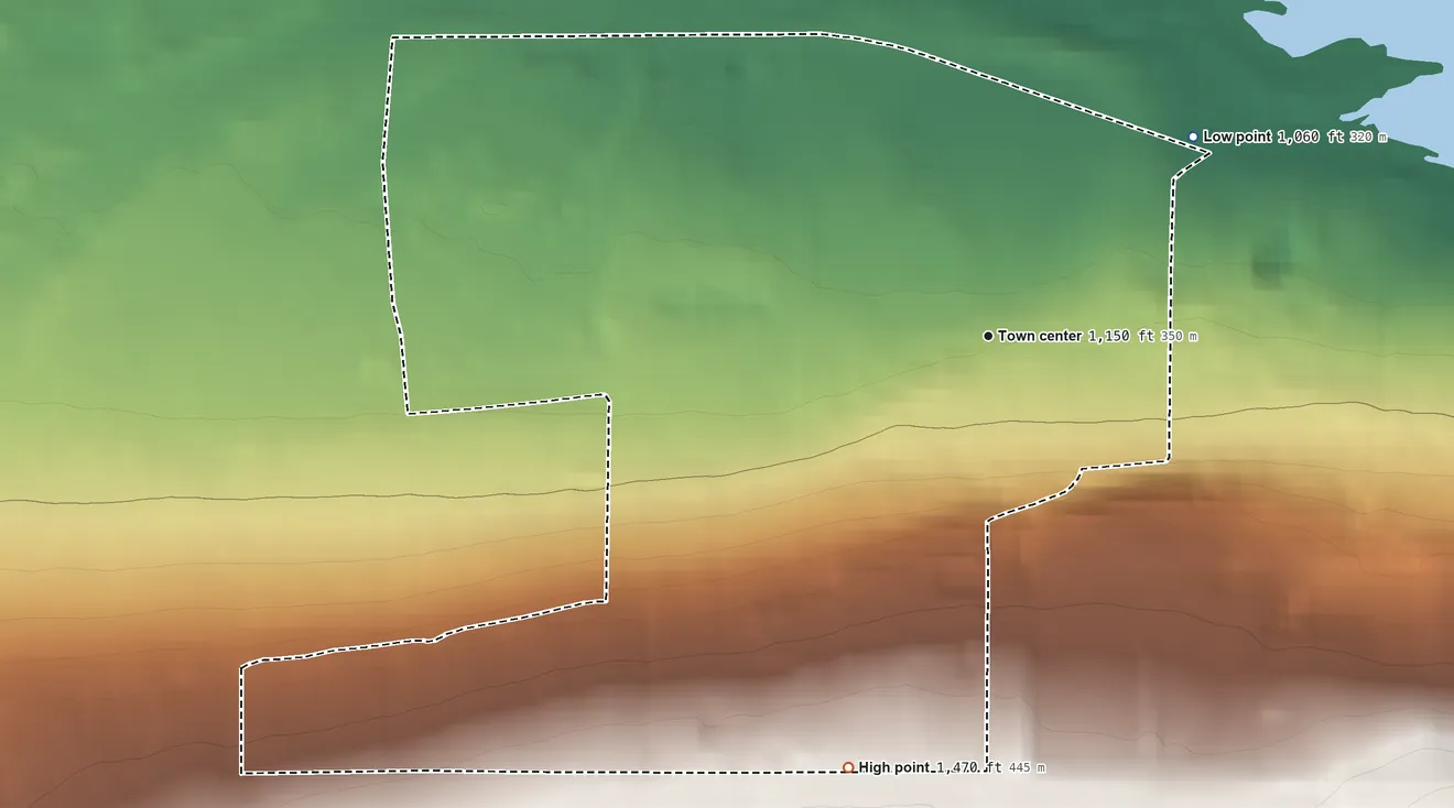 Topographic elevation map of Marine View, Washington, shaded from 1,060 ft on the northeast side to 1,470 ft on the south side