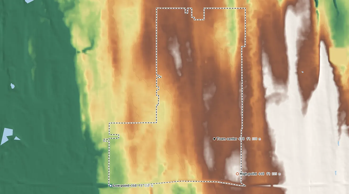 Topographic elevation map of Midland, Washington, shaded from 360 ft on the southwest side to 440 ft on the southeast side
