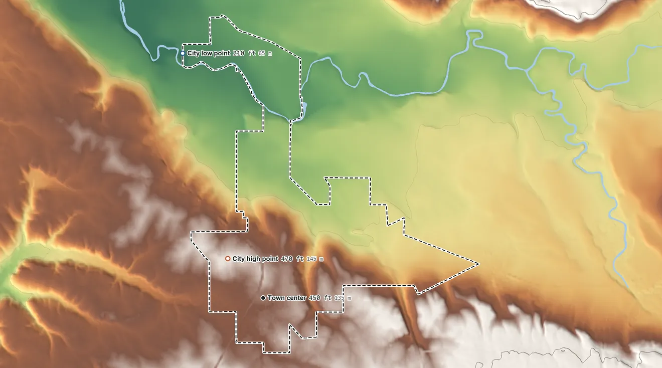Topographic elevation map of Napavine, Washington, shaded from 210 ft on the north side to 470 ft on the northwest side