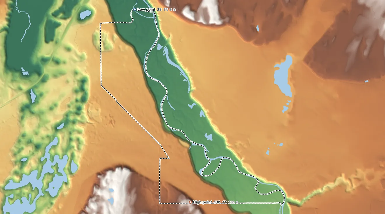 Topographic elevation map of Nisqually Indian Community, Washington, shaded from 28 ft on the north side to 430 ft on the southeast side