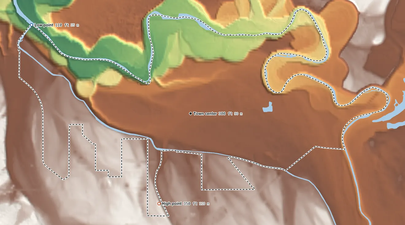Topographic elevation map of North Yelm, Washington, shaded from 110 ft on the northwest side to 350 ft on the south side