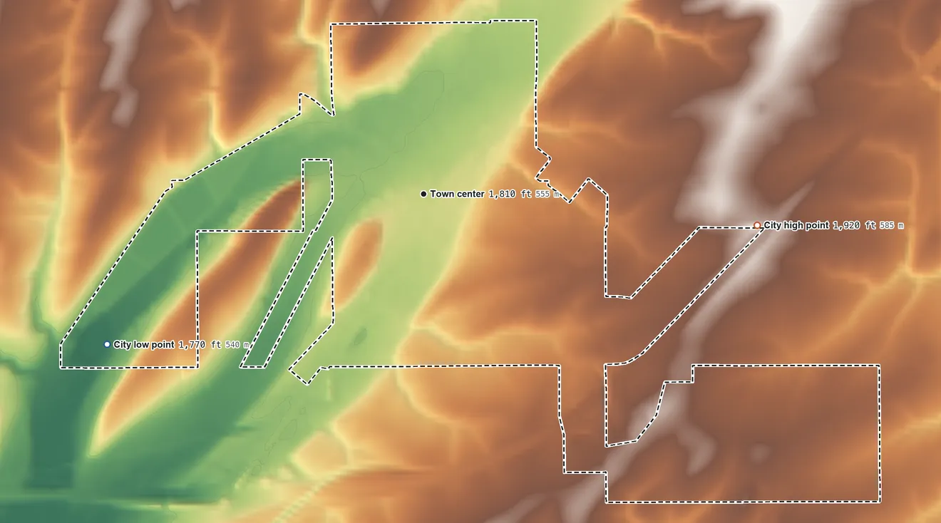 Topographic elevation map of Ritzville, Washington, shaded from 1,770 ft on the southwest side to 1,920 ft on the east side