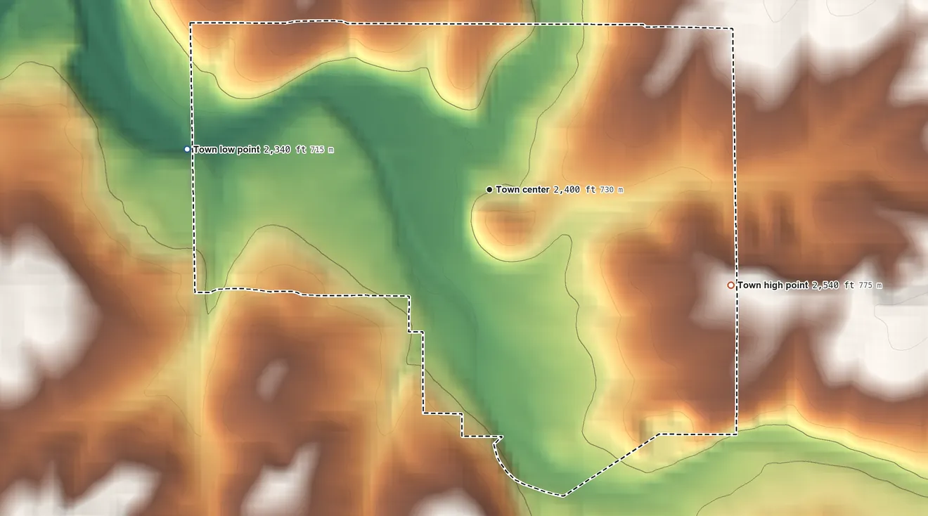Topographic elevation map of Rockford, Washington, shaded from 2,340 ft on the west side to 2,540 ft on the east side