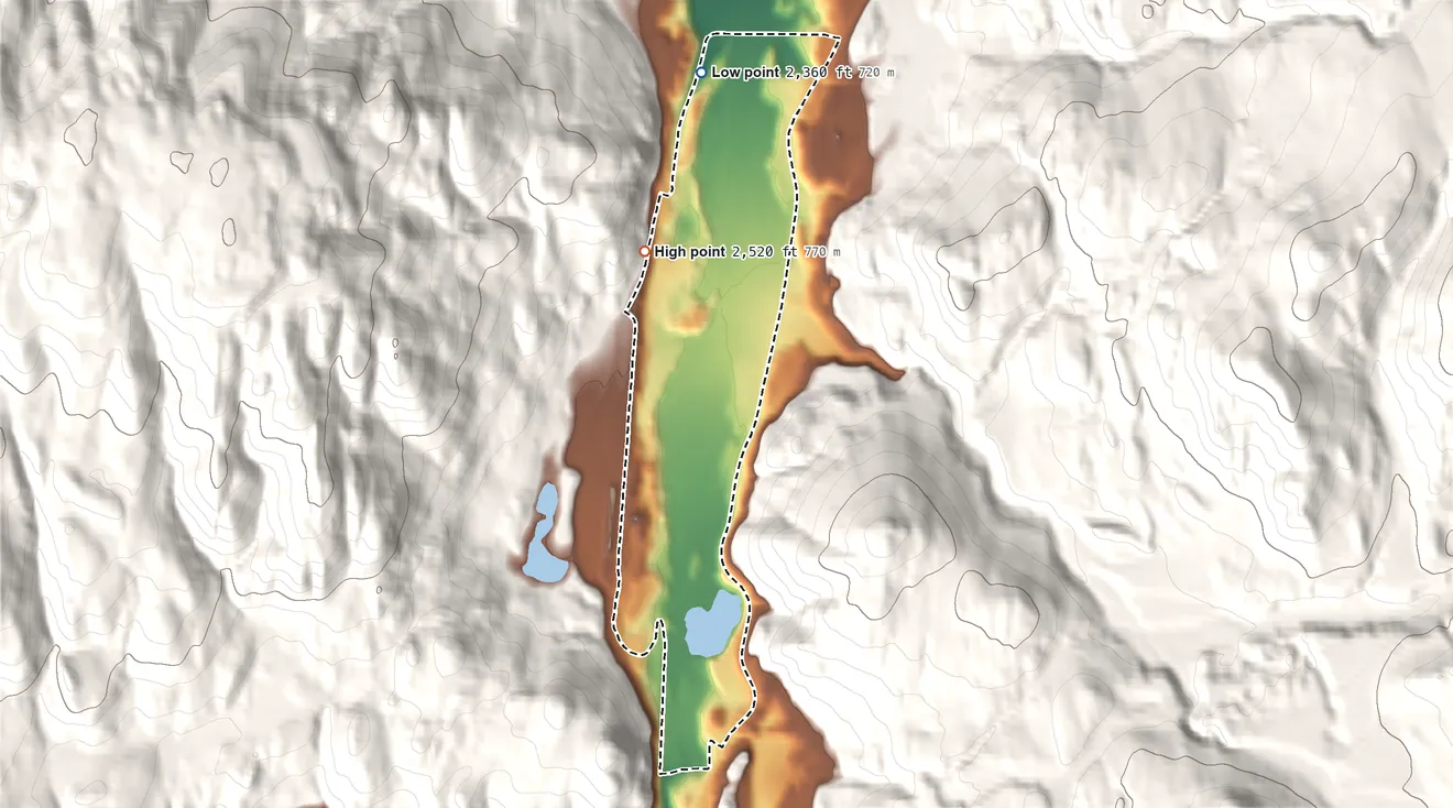 Topographic elevation map of Torboy, Washington, shaded from 2,360 ft on the north side to 2,520 ft on the southwest edge, below higher ground just outside