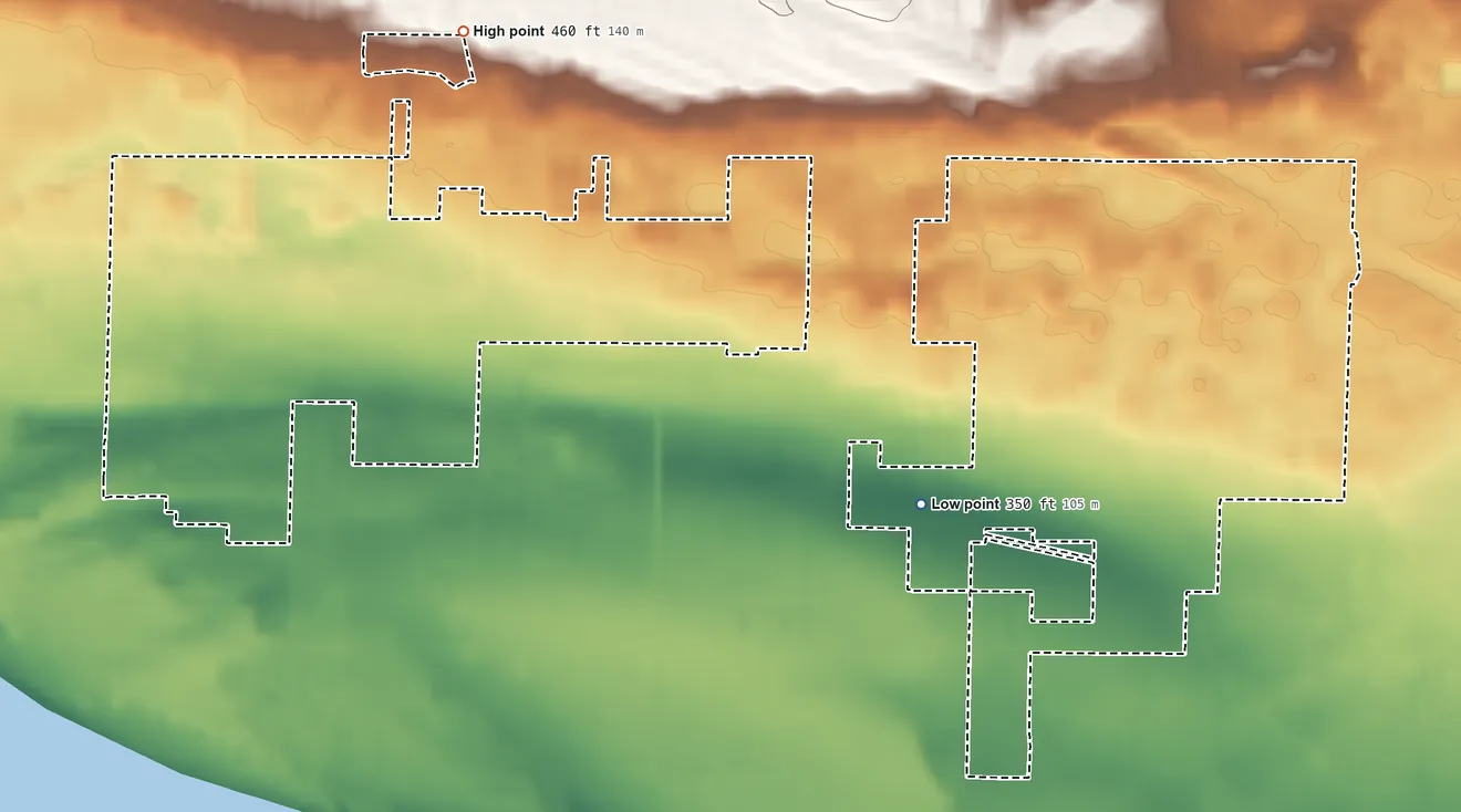 Topographic elevation map of West Pasco, Washington, shaded from 350 ft on the southeast side to 460 ft on the northwest side