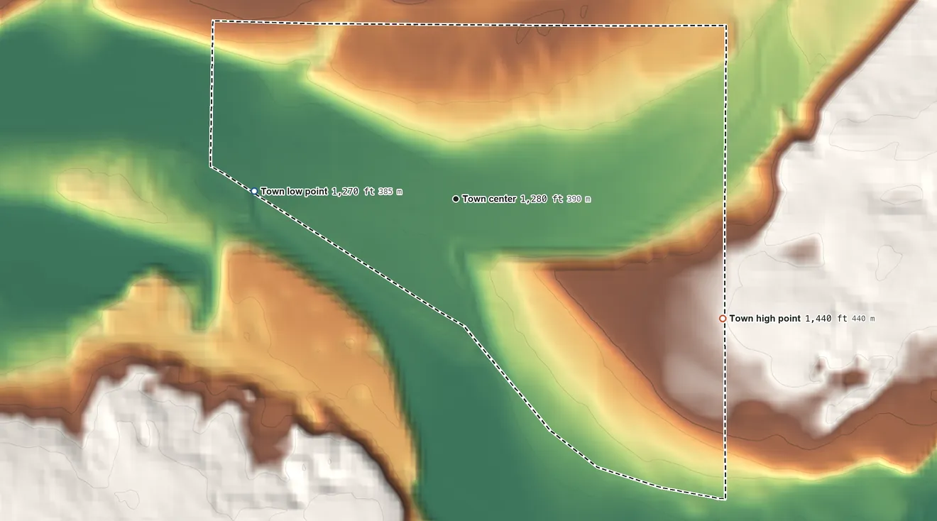 Topographic elevation map of Wilson Creek, Washington, shaded from 1,270 ft on the west side to 1,440 ft on the southeast side