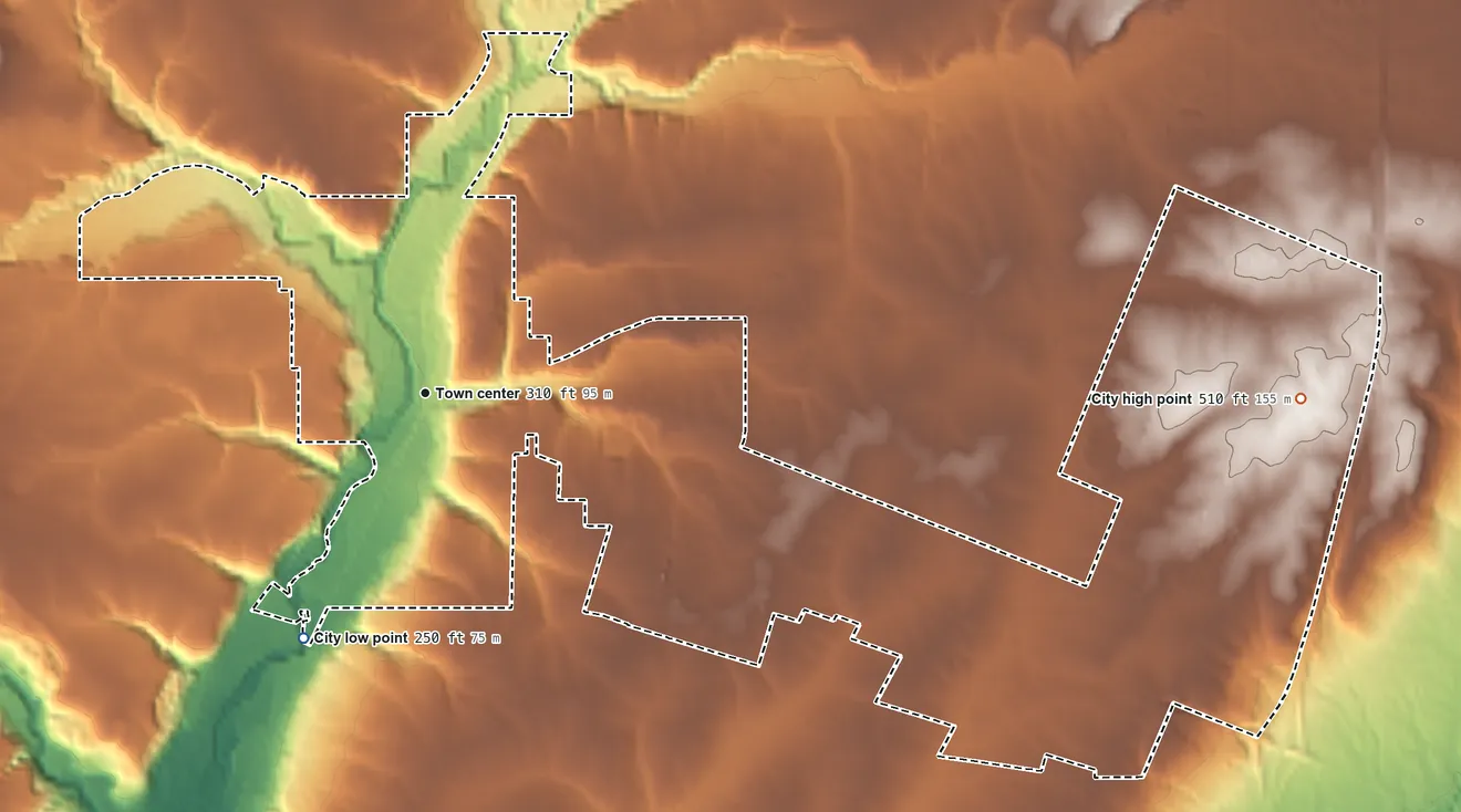 Topographic elevation map of Winlock, Washington, shaded from 250 ft on the southwest side to 510 ft on the east side