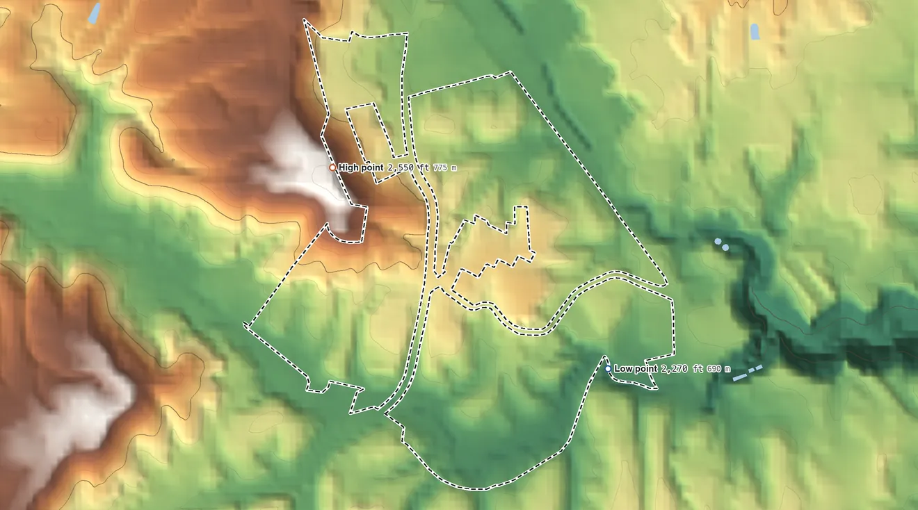 Topographic elevation map of Sprague, West Virginia, shaded from 2,270 ft on the southeast side to 2,550 ft on the northwest side
