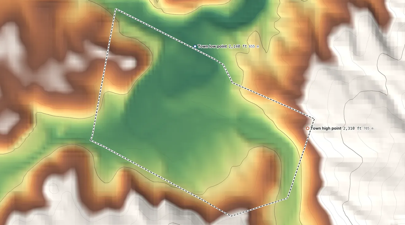 Topographic elevation map of Womelsdorf (Coalton), West Virginia, shaded from 2,140 ft on the north side to 2,310 ft on the east edge, below higher ground just outside