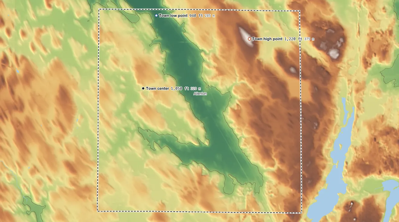 Topographic elevation map of Addison, Wisconsin, shaded from 940 ft on the north side to 1,220 ft on the northeast side