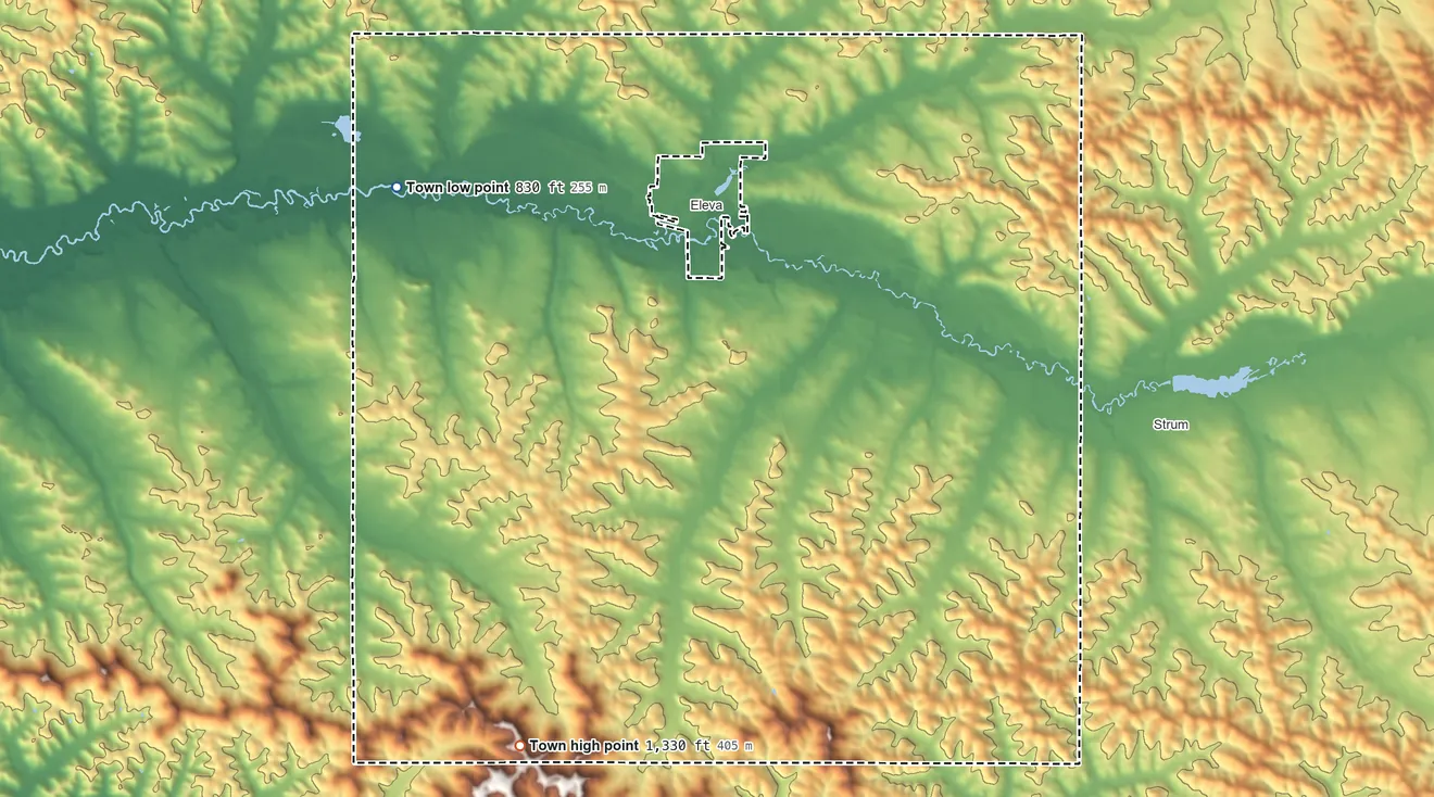 Topographic elevation map of Albion, Trempealeau County, Wisconsin, shaded from 830 ft on the northwest side to 1,330 ft on the south side