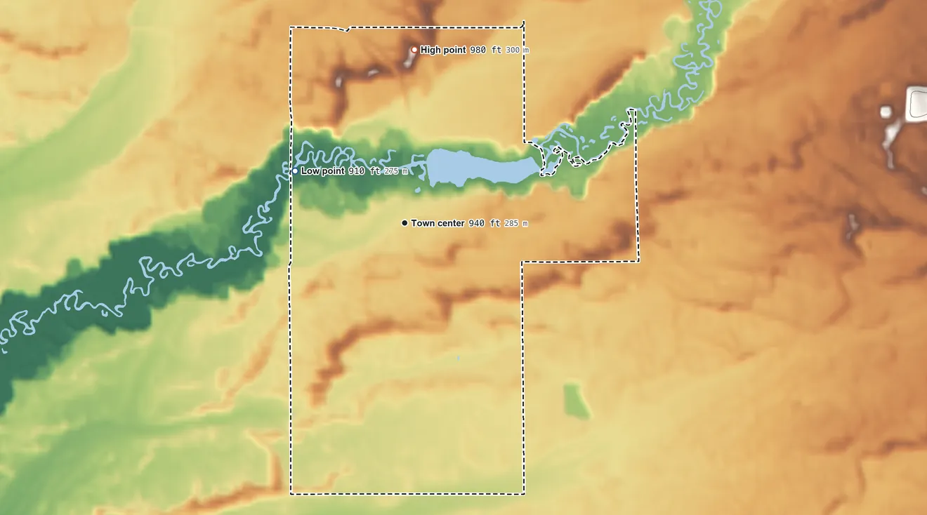 Topographic elevation map of Arkdale, Wisconsin, shaded from 910 ft on the northwest side to 980 ft on the north side