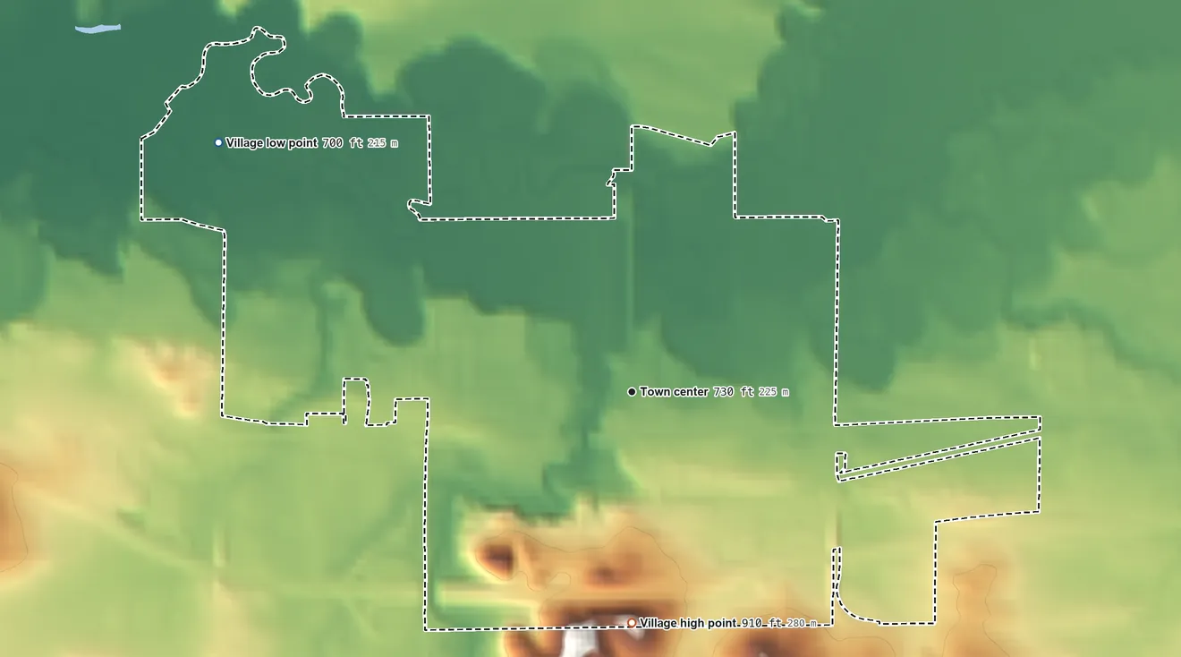 Topographic elevation map of Bangor, Wisconsin, shaded from 700 ft on the northwest side to 910 ft on the south side