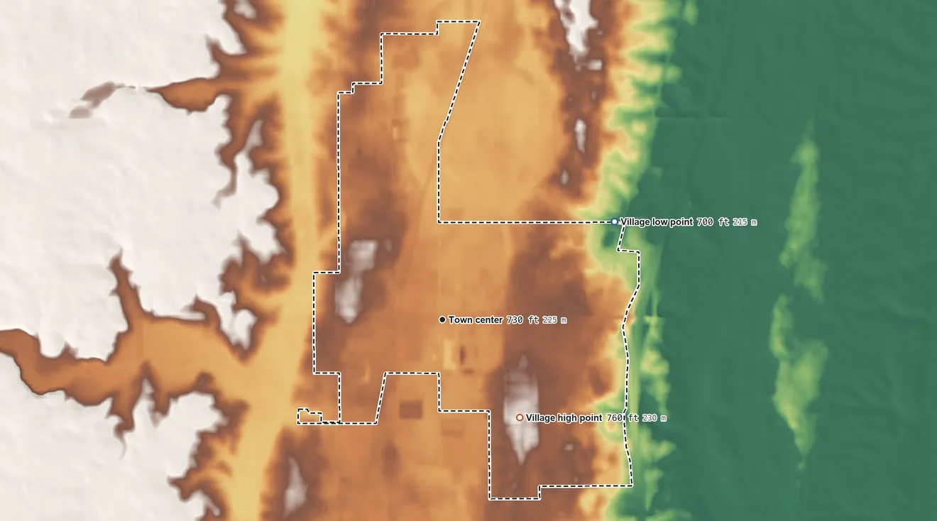 Topographic elevation map of Belgium, Wisconsin, shaded from 700 ft on the northeast side to 760 ft on the southeast side