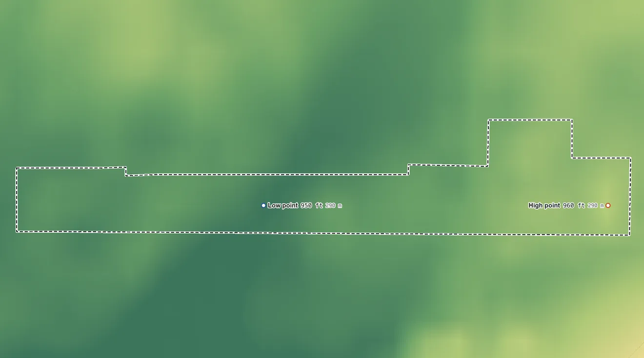 Topographic elevation map of Big Foot Prairie, Wisconsin, shaded from 950 ft near the middle to 960 ft on the east side