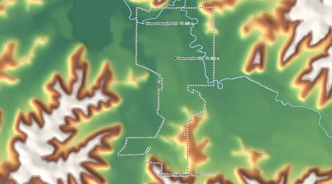 Topographic elevation map of Black Earth, Wisconsin, shaded from 800 ft on the northwest side to 1,000 ft on the south side