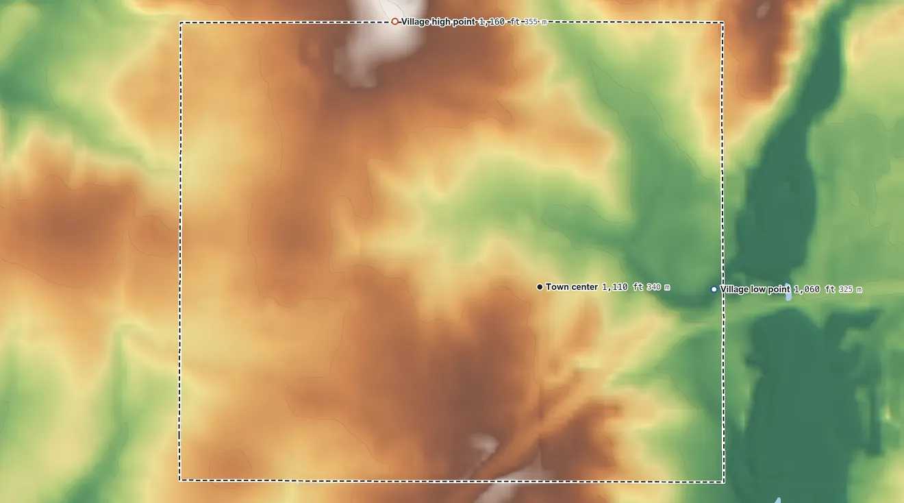 Topographic elevation map of Boyd, Wisconsin, shaded from 1,060 ft on the east side to 1,160 ft on the northwest side