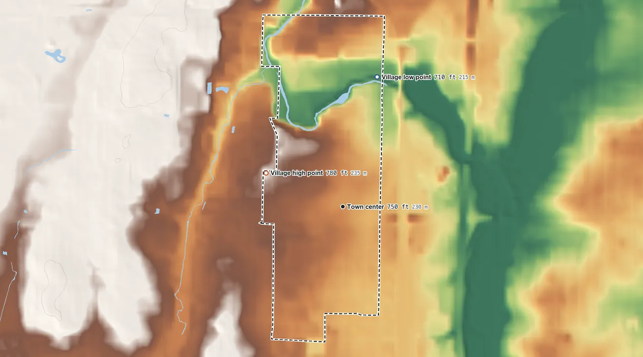 Topographic elevation map of Butler, Wisconsin, shaded from 710 ft on the north side to 780 ft on the northwest side
