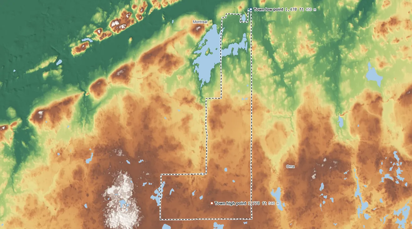 Topographic elevation map of Carey, Wisconsin, shaded from 1,470 ft on the north side to 1,770 ft on the south side