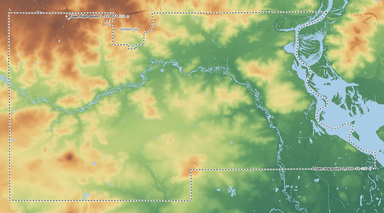 Topographic elevation map of Carson, Wisconsin, shaded from 1,080 ft on the east side to 1,220 ft on the northwest side