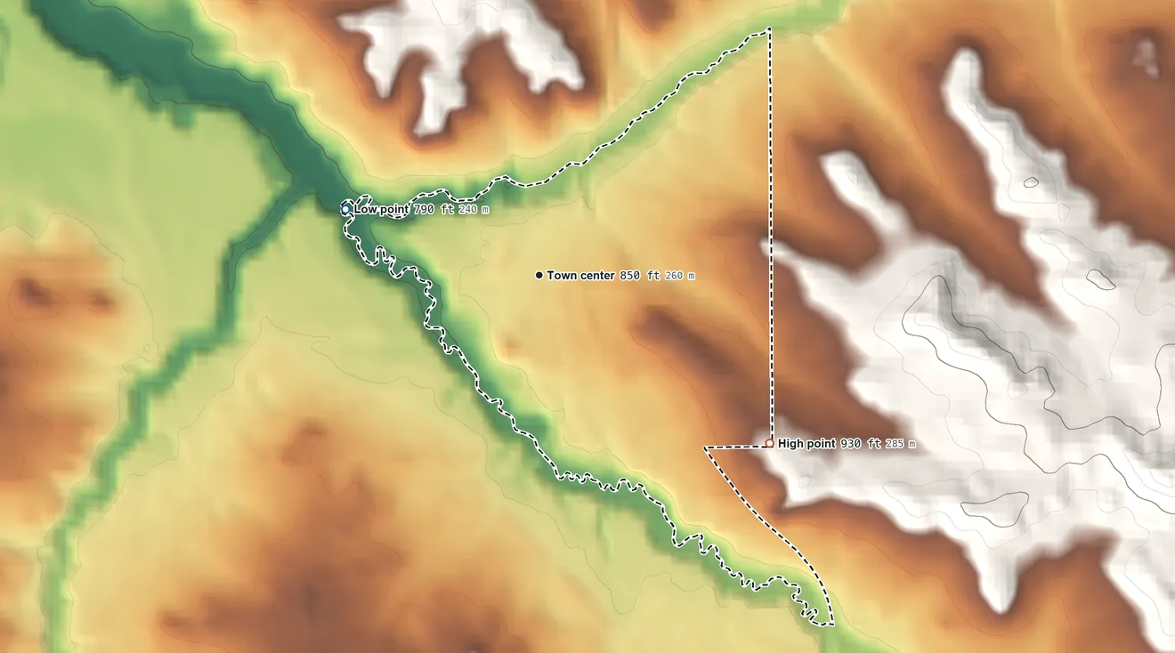 Topographic elevation map of Cataract, Wisconsin, shaded from 790 ft on the west side to 930 ft on the southeast side