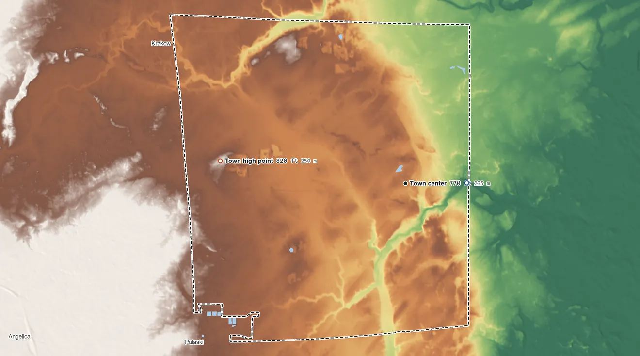 Topographic elevation map of Chase, Wisconsin, shaded from 690 ft on the east side to 820 ft on the west side