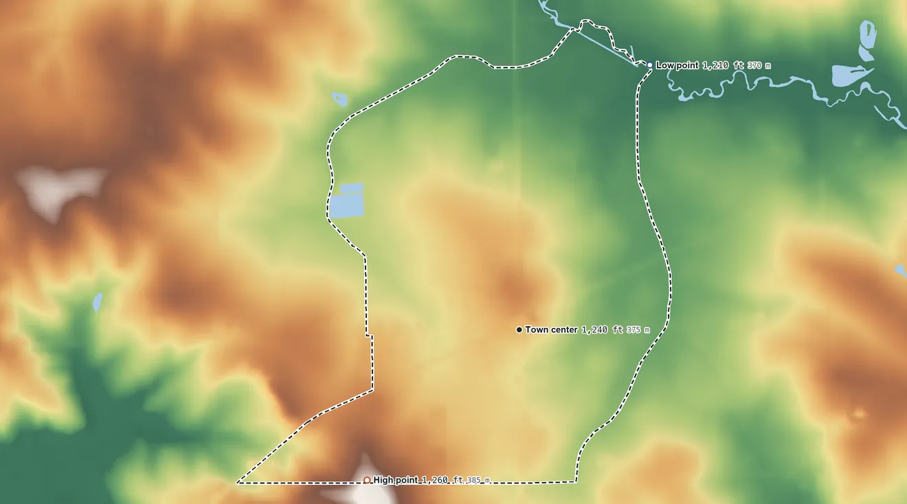 Topographic elevation map of Chili, Wisconsin, shaded from 1,210 ft on the northeast side to 1,260 ft on the southwest side