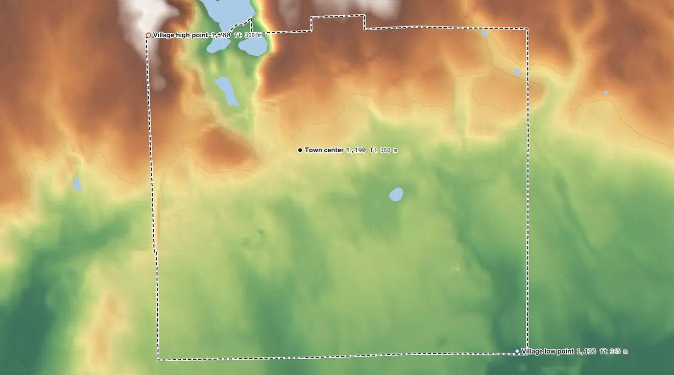 Topographic elevation map of Clear Lake, Wisconsin, shaded from 1,130 ft on the southeast side to 1,280 ft on the northwest side