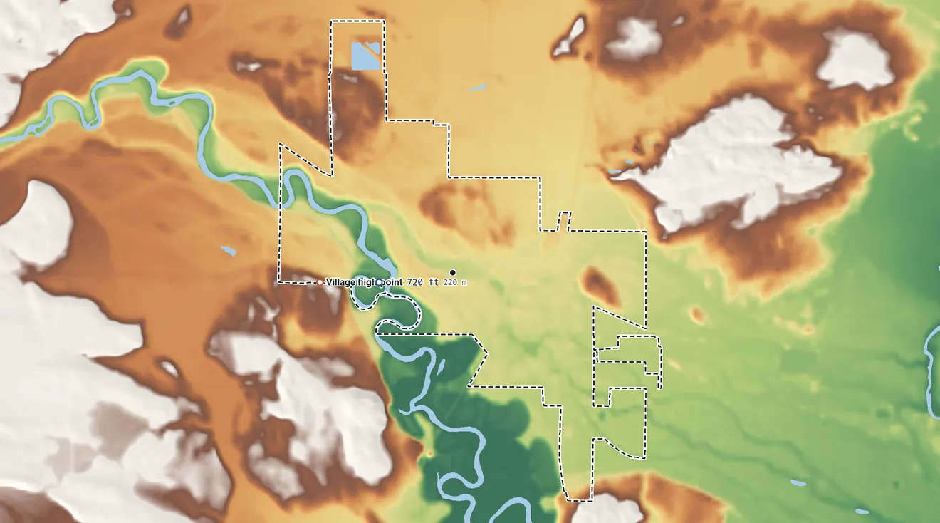 Topographic elevation map of Crivitz, Wisconsin, shaded from 660 ft on the west side to 720 ft on the west side