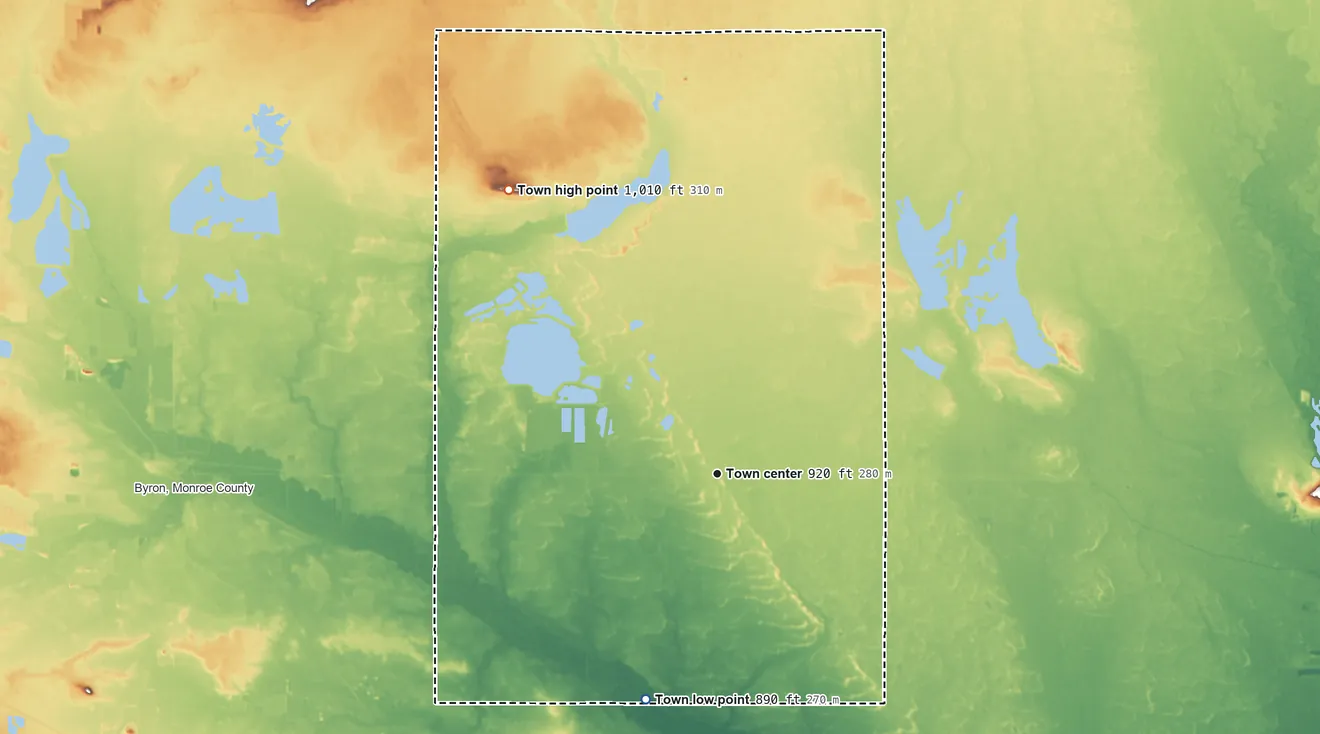 Topographic elevation map of Cutler, Wisconsin, shaded from 890 ft on the south side to 1,010 ft on the northwest side