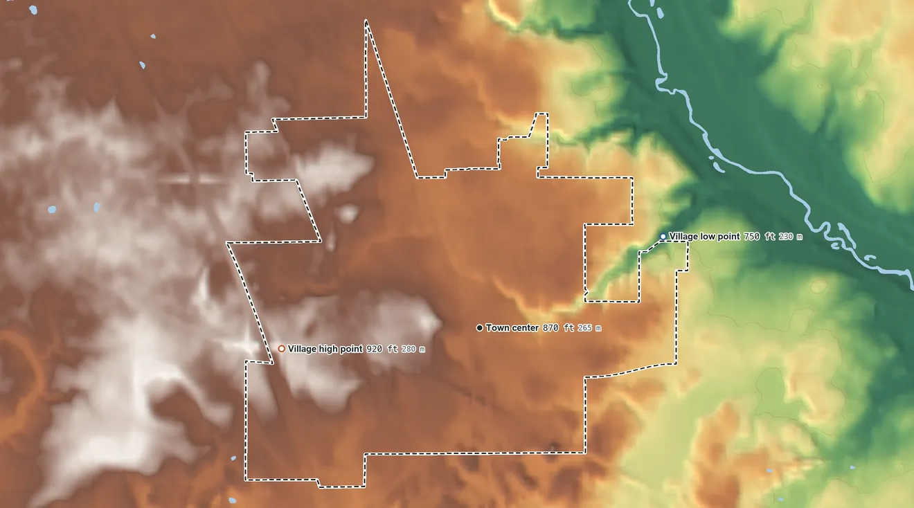 Topographic elevation map of Denmark, Wisconsin, shaded from 750 ft on the northeast side to 920 ft on the west side