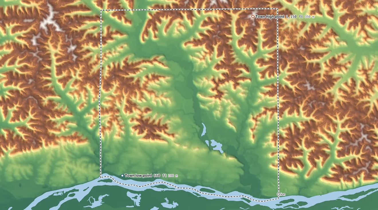Topographic elevation map of Eagle, Richland County, Wisconsin, shaded from 660 ft on the southwest side to 1,150 ft on the northeast side