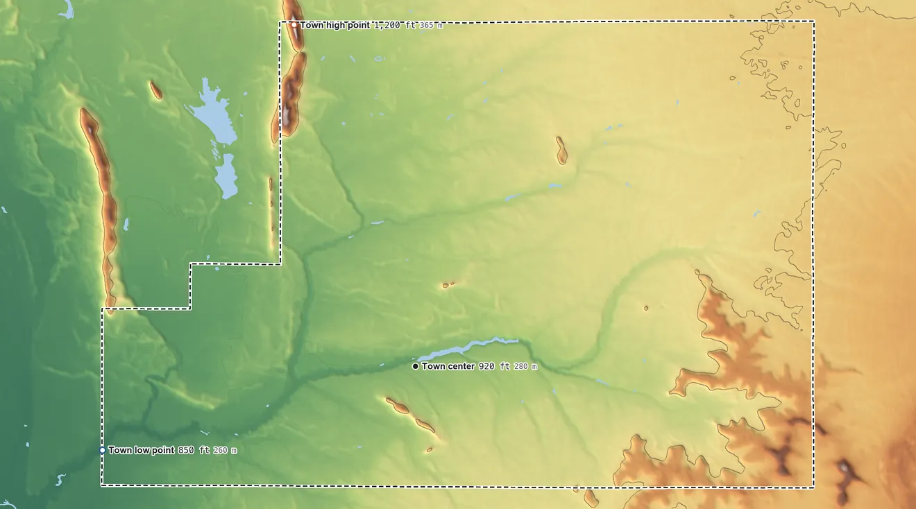 Topographic elevation map of Easton, Adams County, Wisconsin, shaded from 850 ft on the west side to 1,198 ft on Rattlesnake Mound