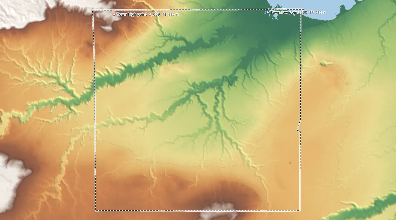 Topographic elevation map of Eileen, Wisconsin, shaded from 600 ft on the northeast side to 1,060 ft on the northwest side