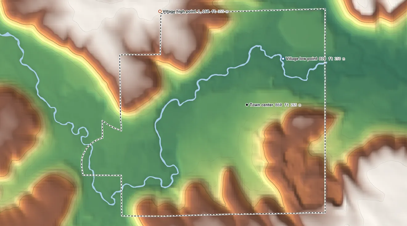 Topographic elevation map of Elmwood, Wisconsin, shaded from 820 ft on the northeast side to 1,160 ft on the northwest side