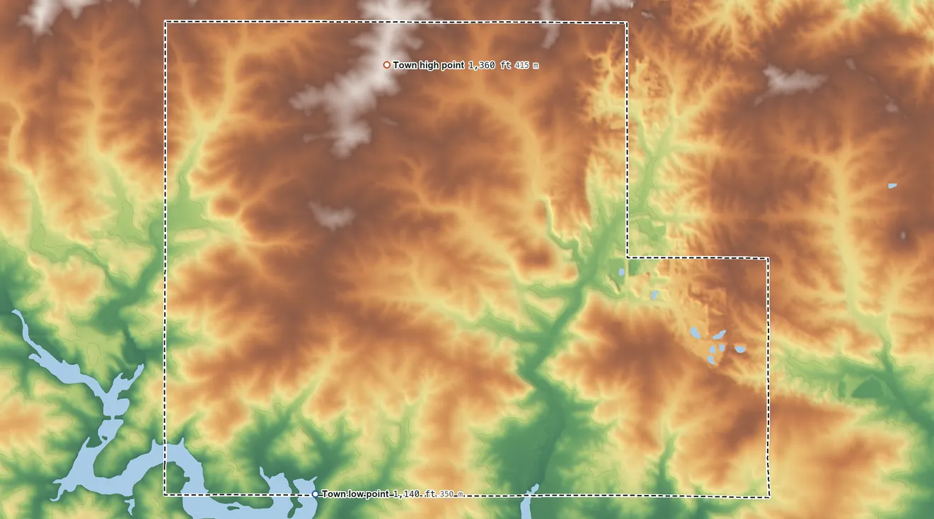 Topographic elevation map of Emmet, Marathon County, Wisconsin, shaded from 1,140 ft on the south side to 1,360 ft on the north side