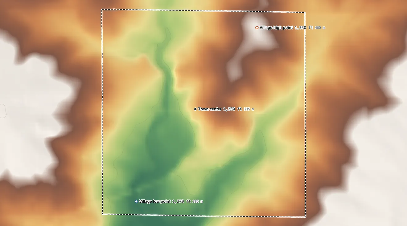 Topographic elevation map of Fenwood, Wisconsin, shaded from 1,270 ft on the southwest side to 1,330 ft on the northeast side