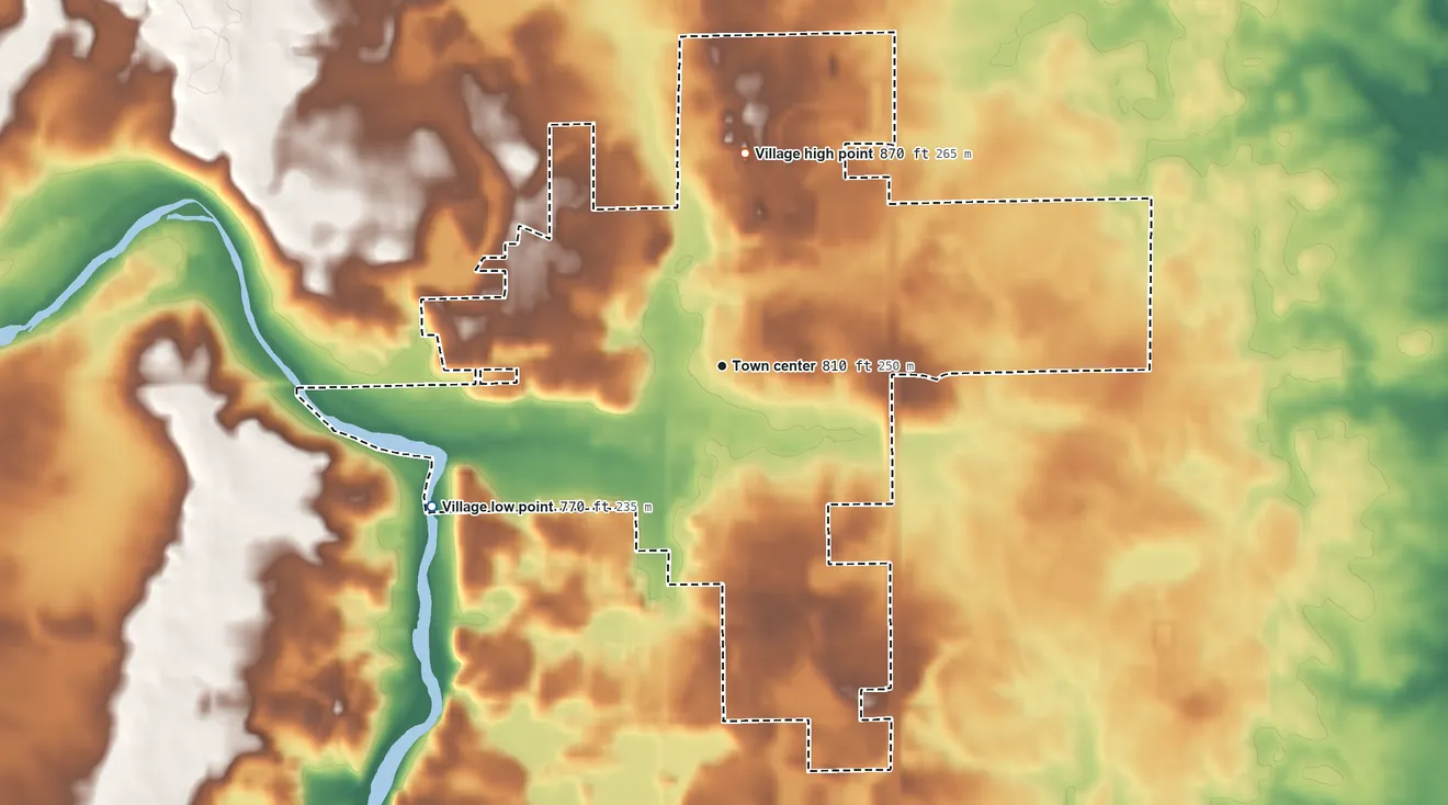 Topographic elevation map of Fredonia, Wisconsin, shaded from 770 ft on the southwest side to 870 ft on the north side