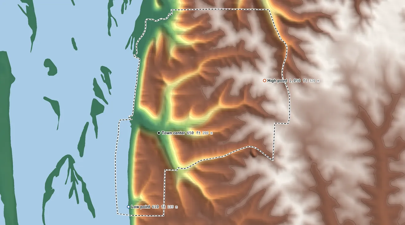 Topographic elevation map of Glen Haven, Grant County, Wisconsin, shaded from 610 ft on the south side to 1,050 ft on the northeast side
