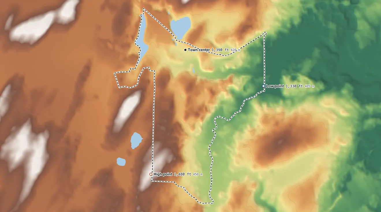 Topographic elevation map of Goodman, Marinette County, Wisconsin, shaded from 1,330 ft on the southeast side to 1,480 ft on the south side