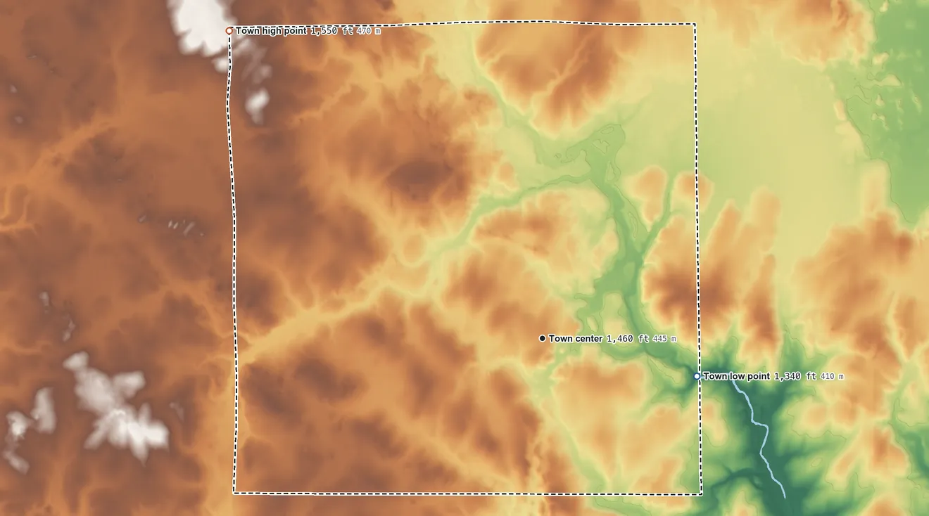 Topographic elevation map of Goodrich, Wisconsin, shaded from 1,340 ft on the east side to 1,550 ft on the northwest side