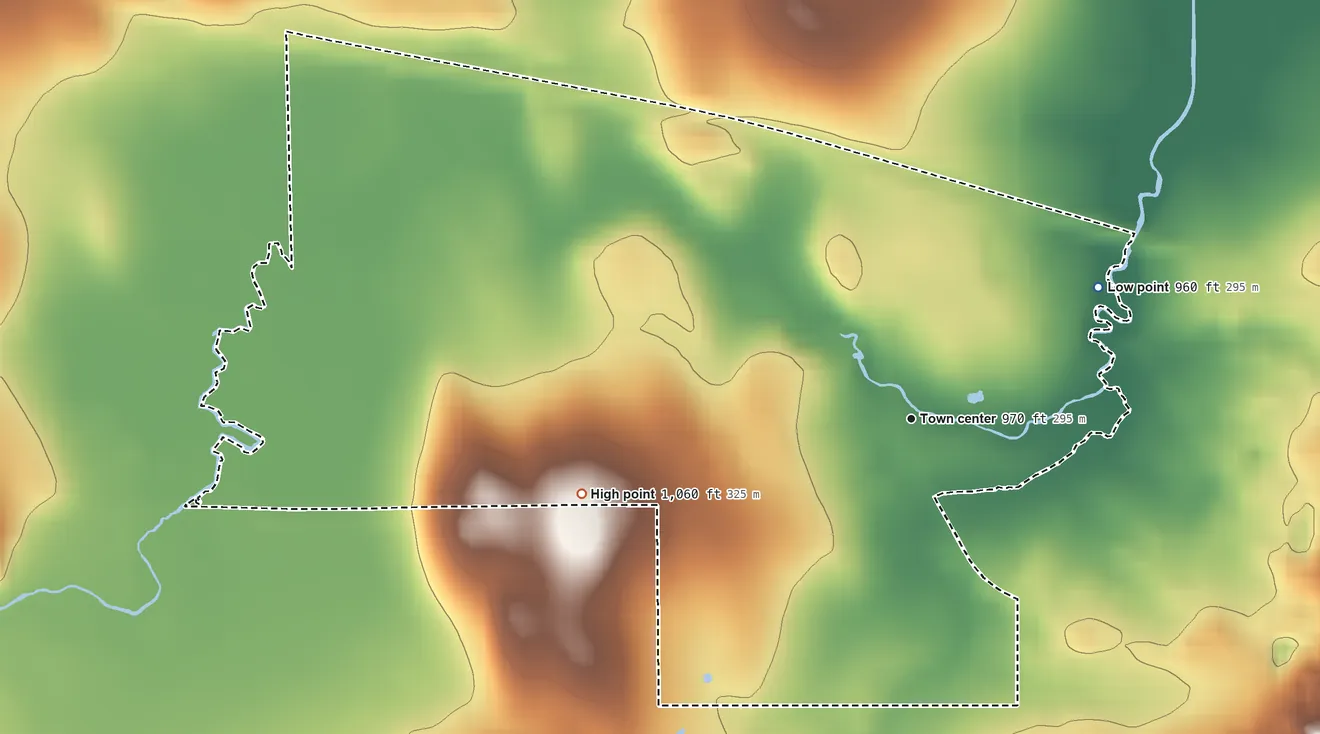 Topographic elevation map of Greenbush, Sheboygan County, Wisconsin, shaded from 960 ft on the northeast side to 1,060 ft on the west side