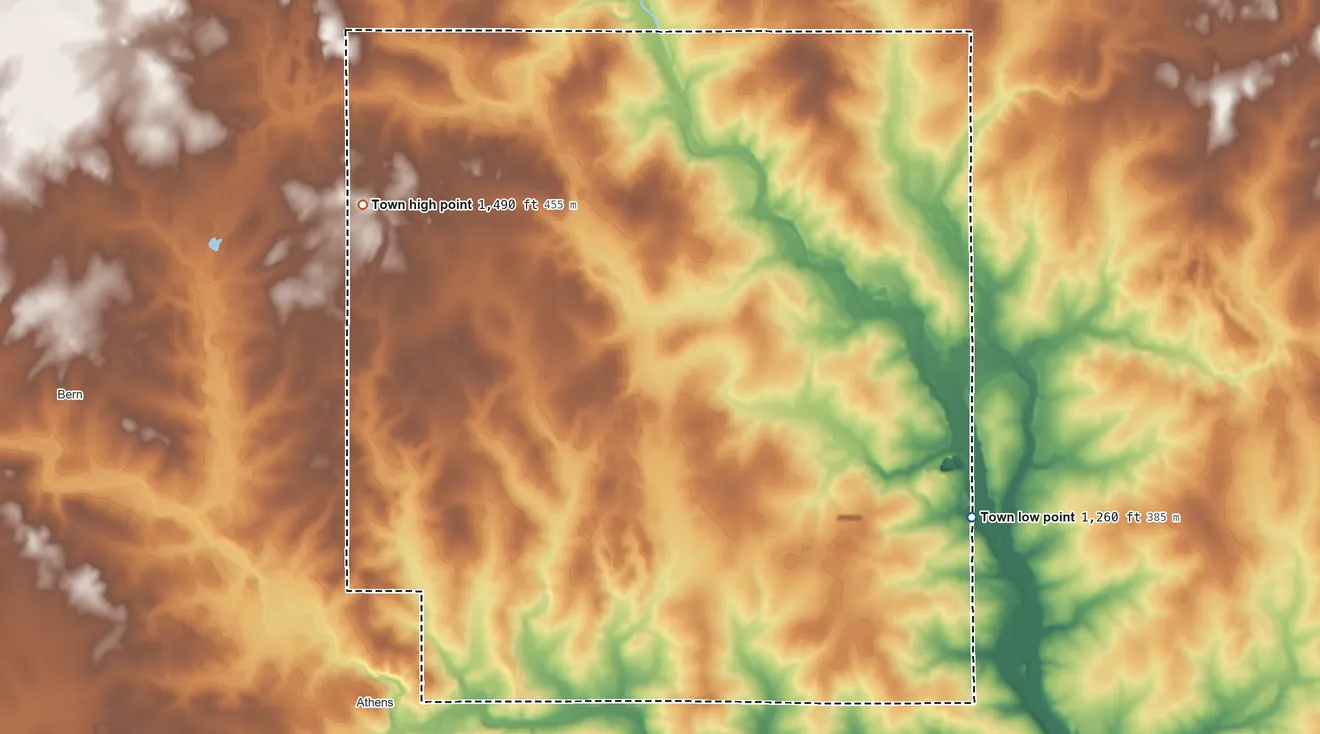 Topographic elevation map of Halsey, Wisconsin, shaded from 1,260 ft on the east side to 1,490 ft on the northwest side