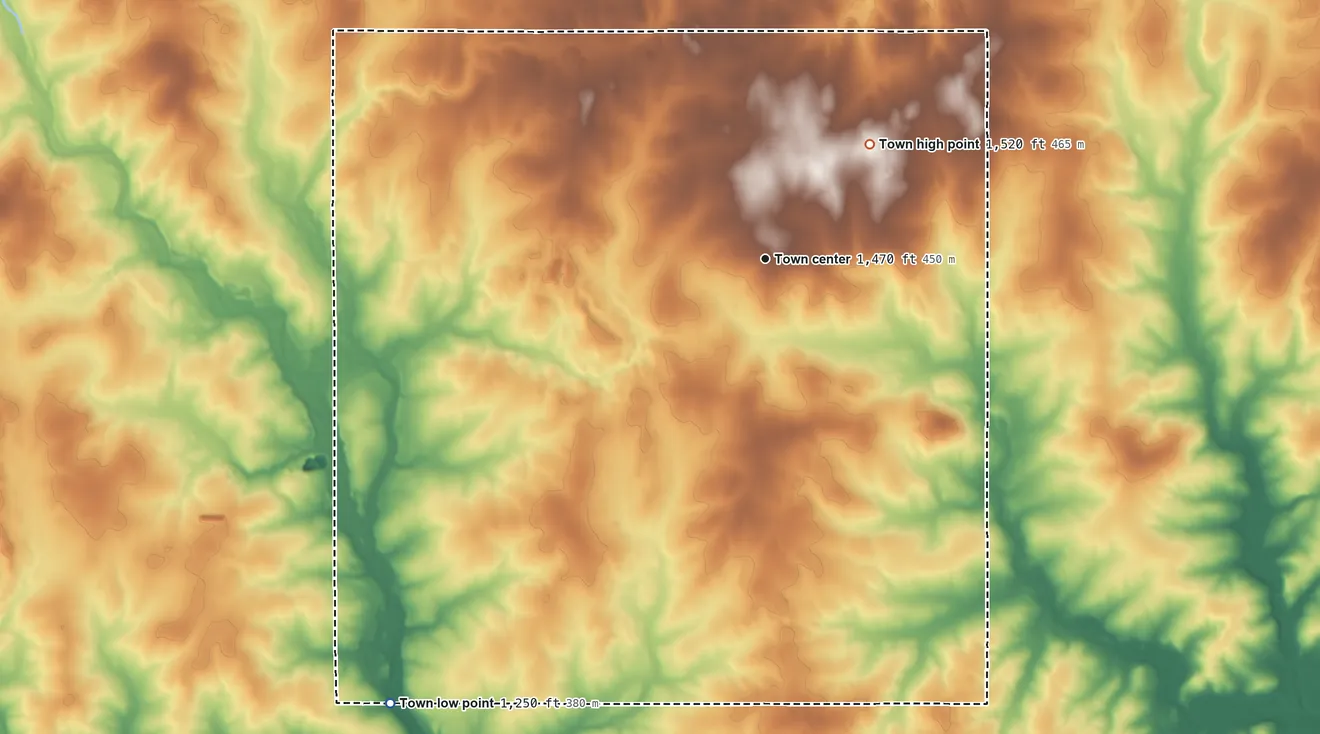 Topographic elevation map of Hamburg, Marathon County, Wisconsin, shaded from 1,250 ft on the southwest side to 1,520 ft on the northeast side