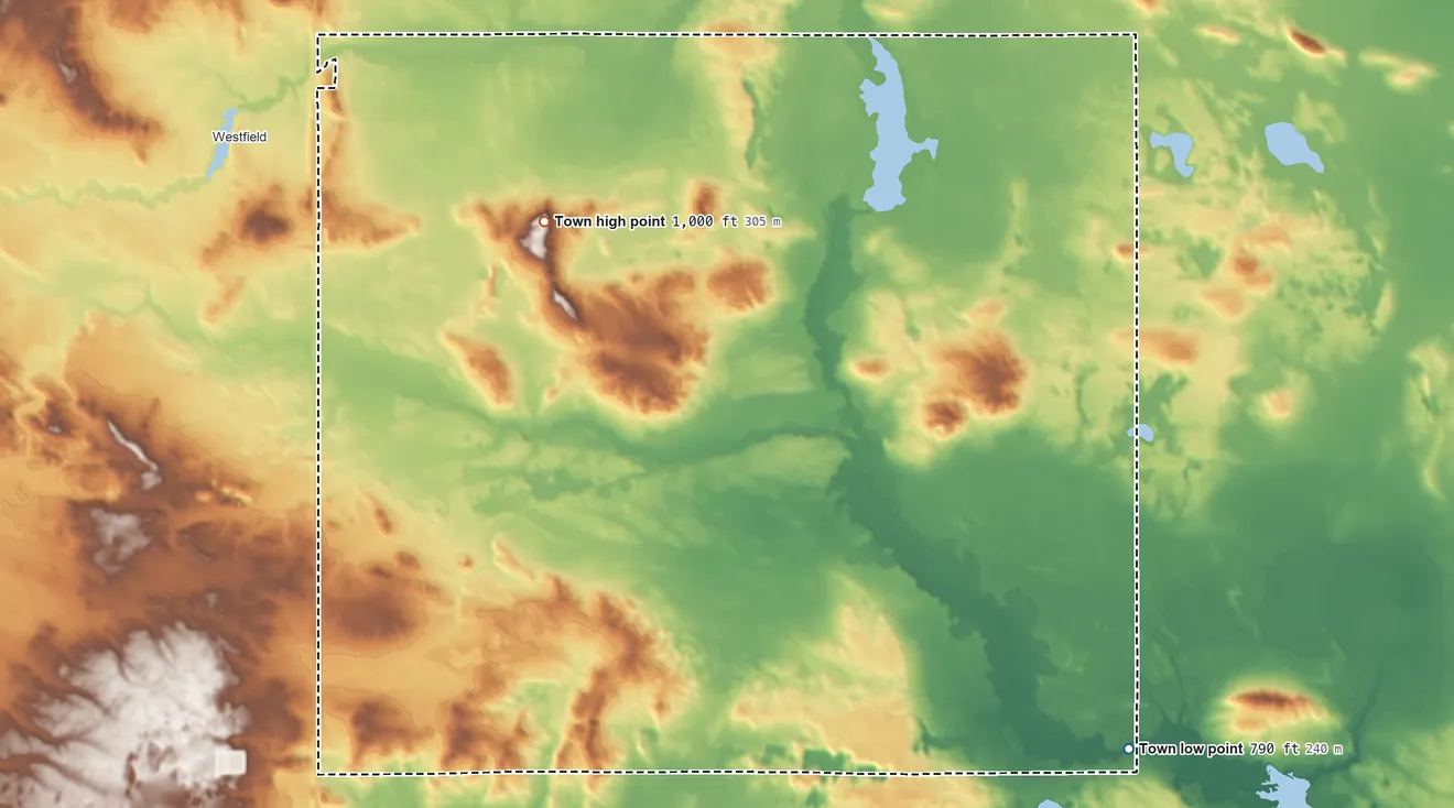 Topographic elevation map of Harris, Wisconsin, shaded from 790 ft on the southeast side to 1,000 ft on the northwest side