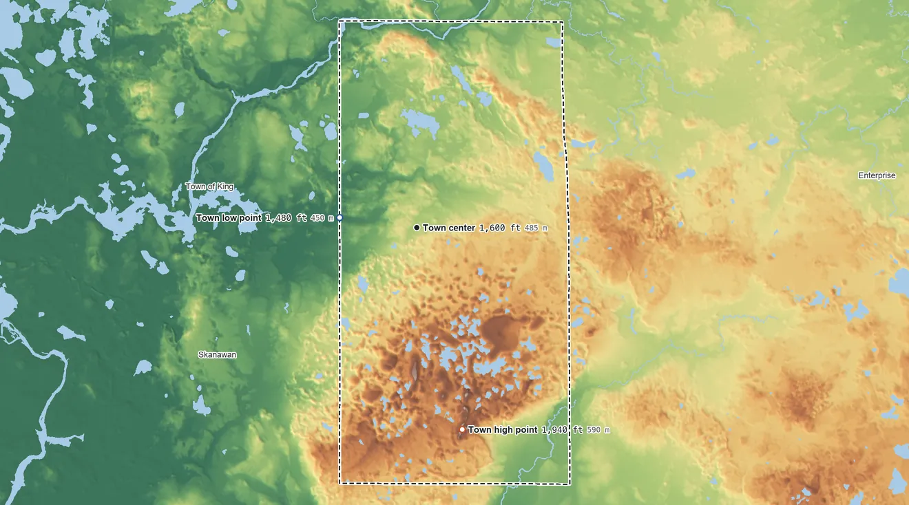 Topographic elevation map of Town of Harrison, Wisconsin, shaded from 1,480 ft on the west side to 1,940 ft on Lookout Mountain