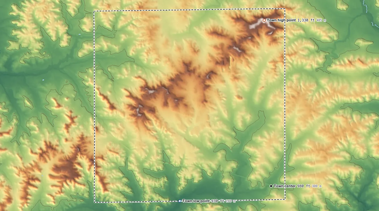 Topographic elevation map of Town of Howard, Wisconsin, shaded from 930 ft on the west side to 1,330 ft on the north side