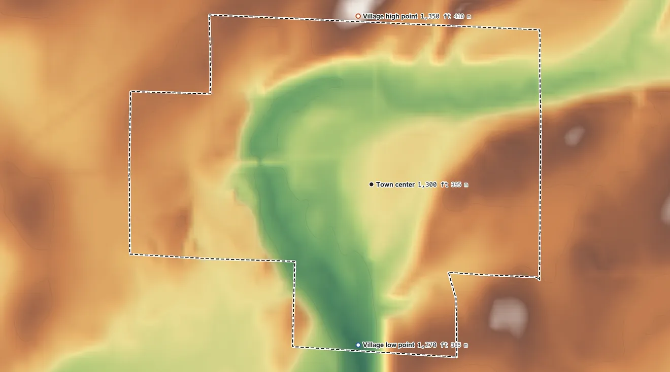 Topographic elevation map of Ingram, Wisconsin, shaded from 1,270 ft on the south side to 1,350 ft on the north side